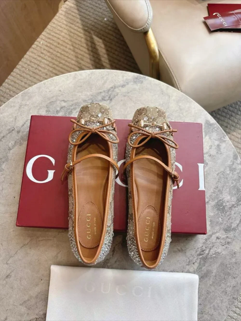 Gucci GG Crystal Mary Jane Ballet Flats